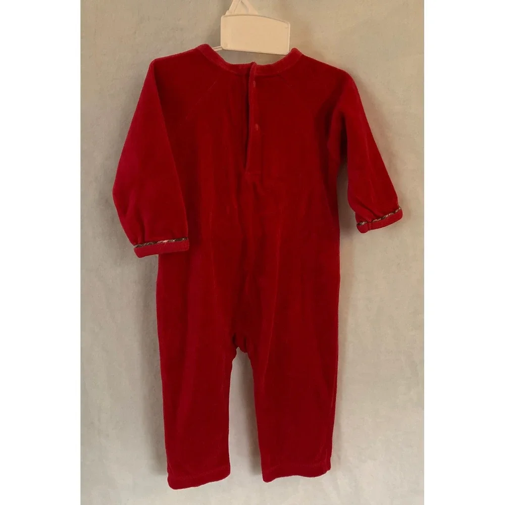 Little Me Baby Red Velour Christmas Teddy Bear Train Romper 9M Holiday Jumpsuit - Picture 6 of 7